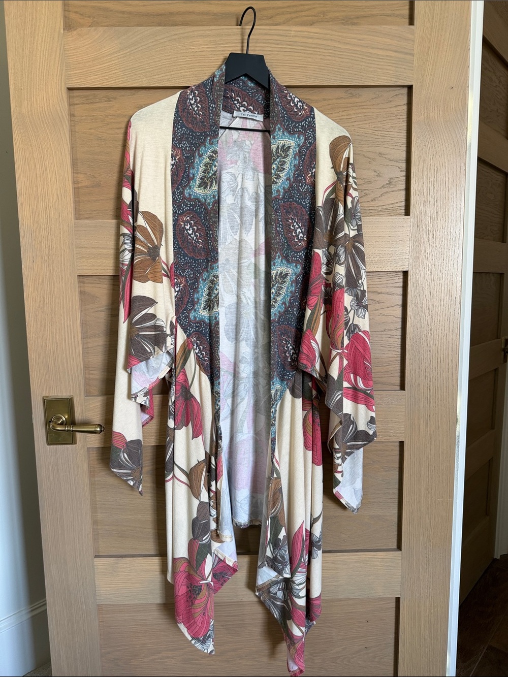 Ces Femme Floral Draped Kimono Cardigan in Beige, Pink & Brown